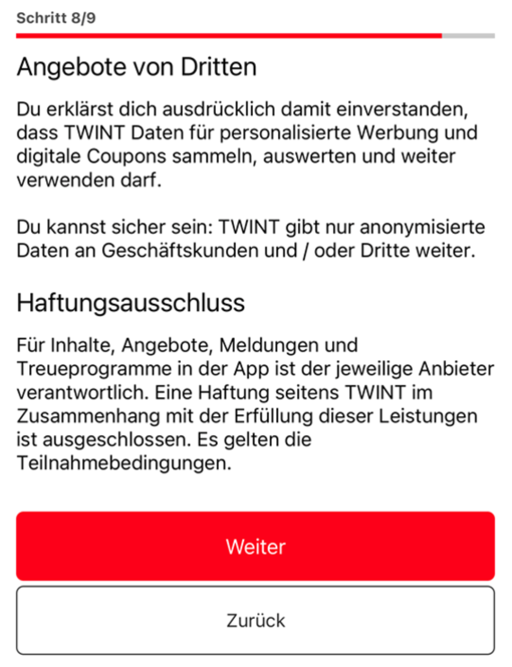 Twint-Registrierung Schritt 8