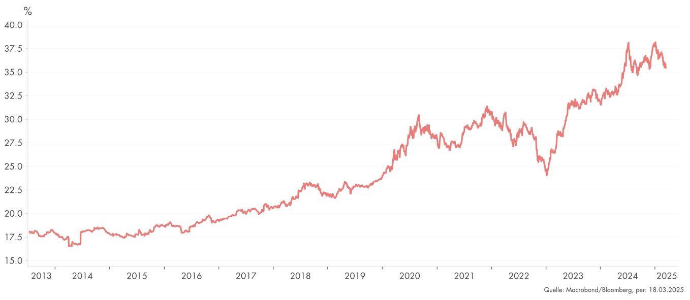 Anteil der 10 grössten Unternehmen S&P 500